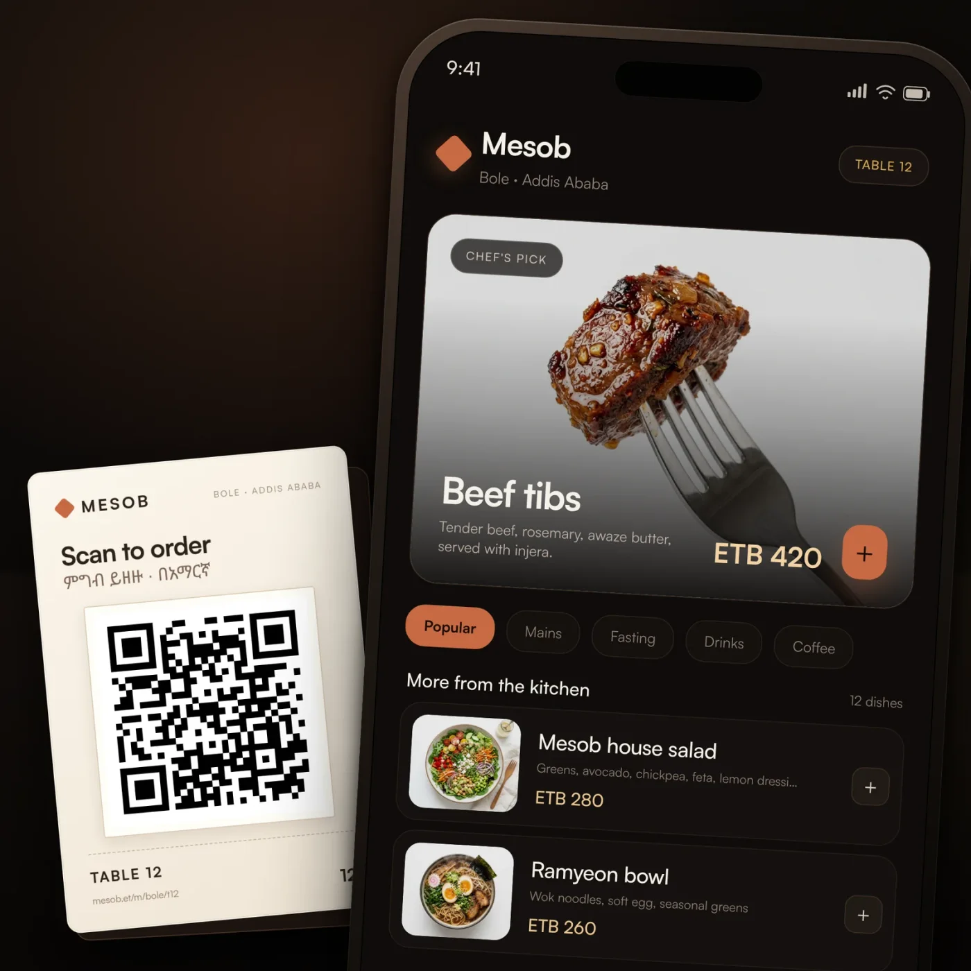 Guest menu and table ordering