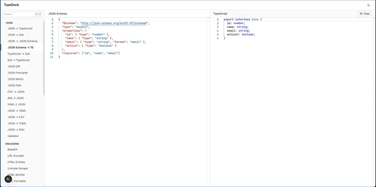 TypeDock JSON to TypeScript converter